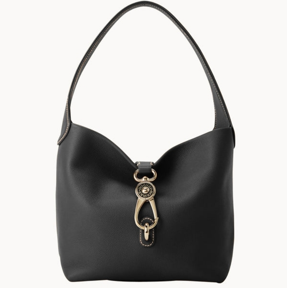 NWT! Dooney Bourke Black Leather Logo Lock Sac In Black